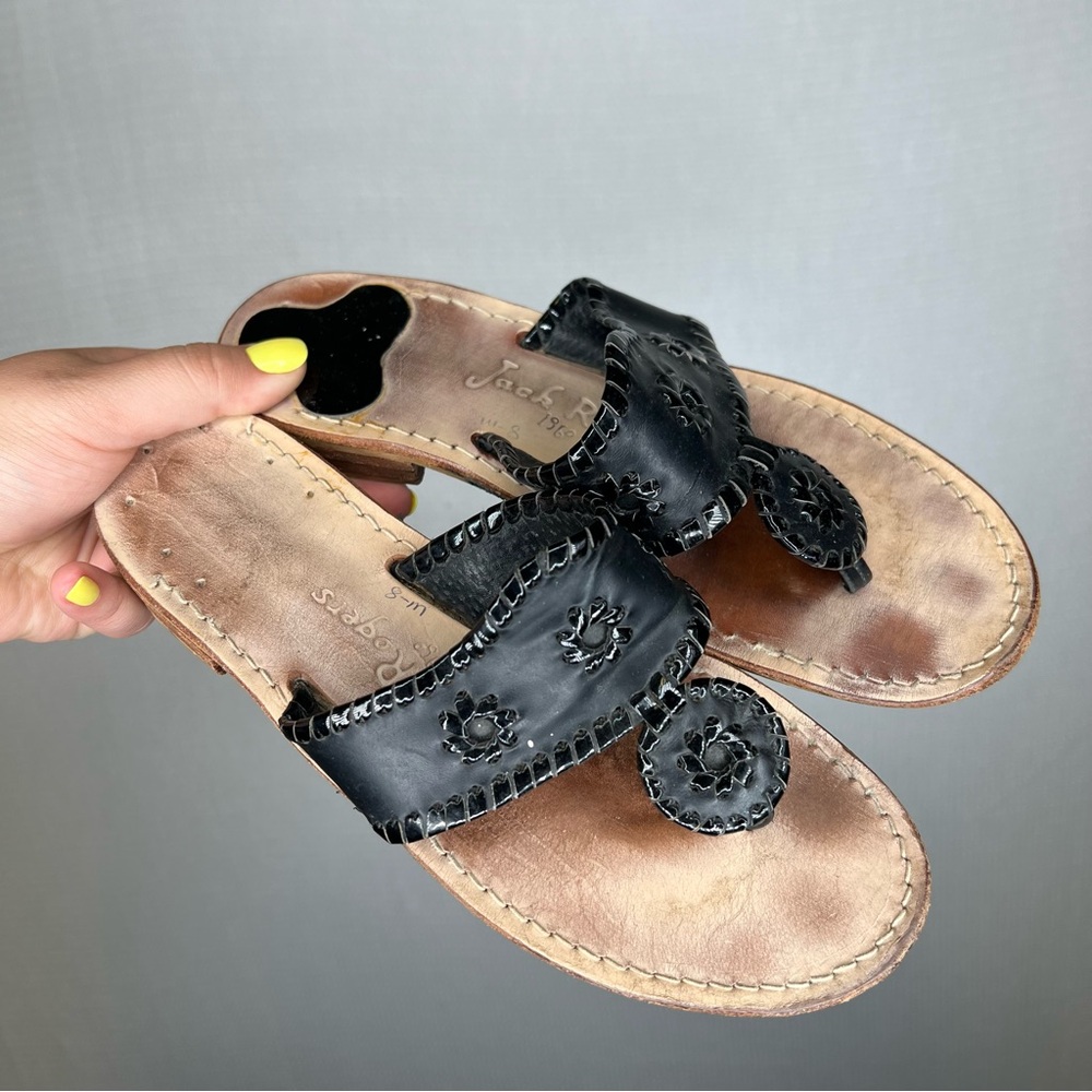 Jack Rogers | Woman’s Size 8 Leather Black and Tan Bohemian‎ Sandals